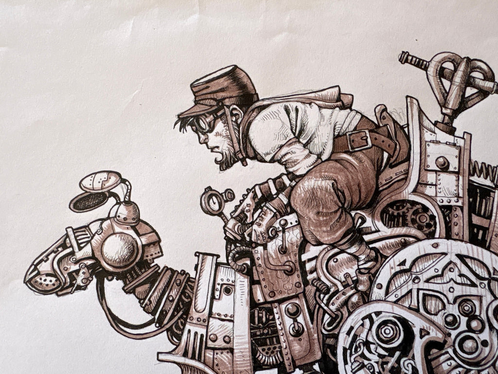 Señor de Hotteterre en su canguro mecánico (2016) — dibujo original