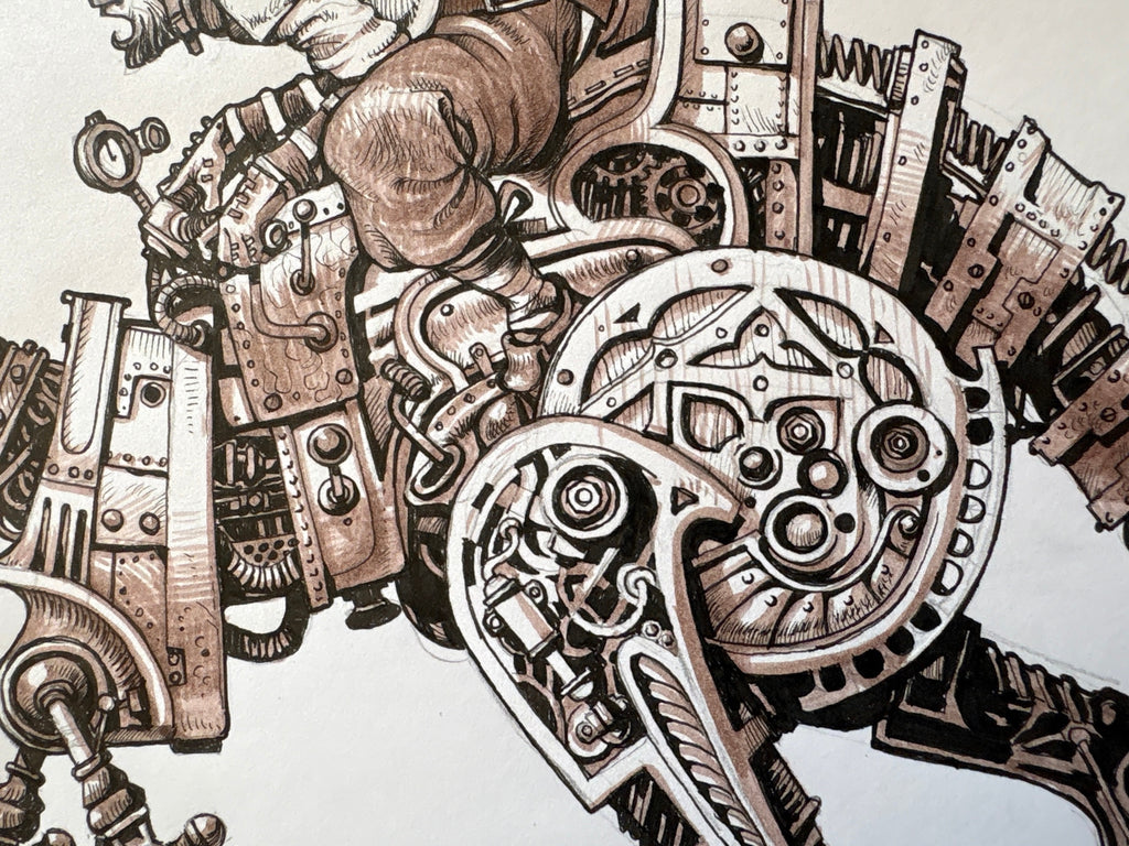 Señor de Hotteterre en su canguro mecánico (2016) — dibujo original