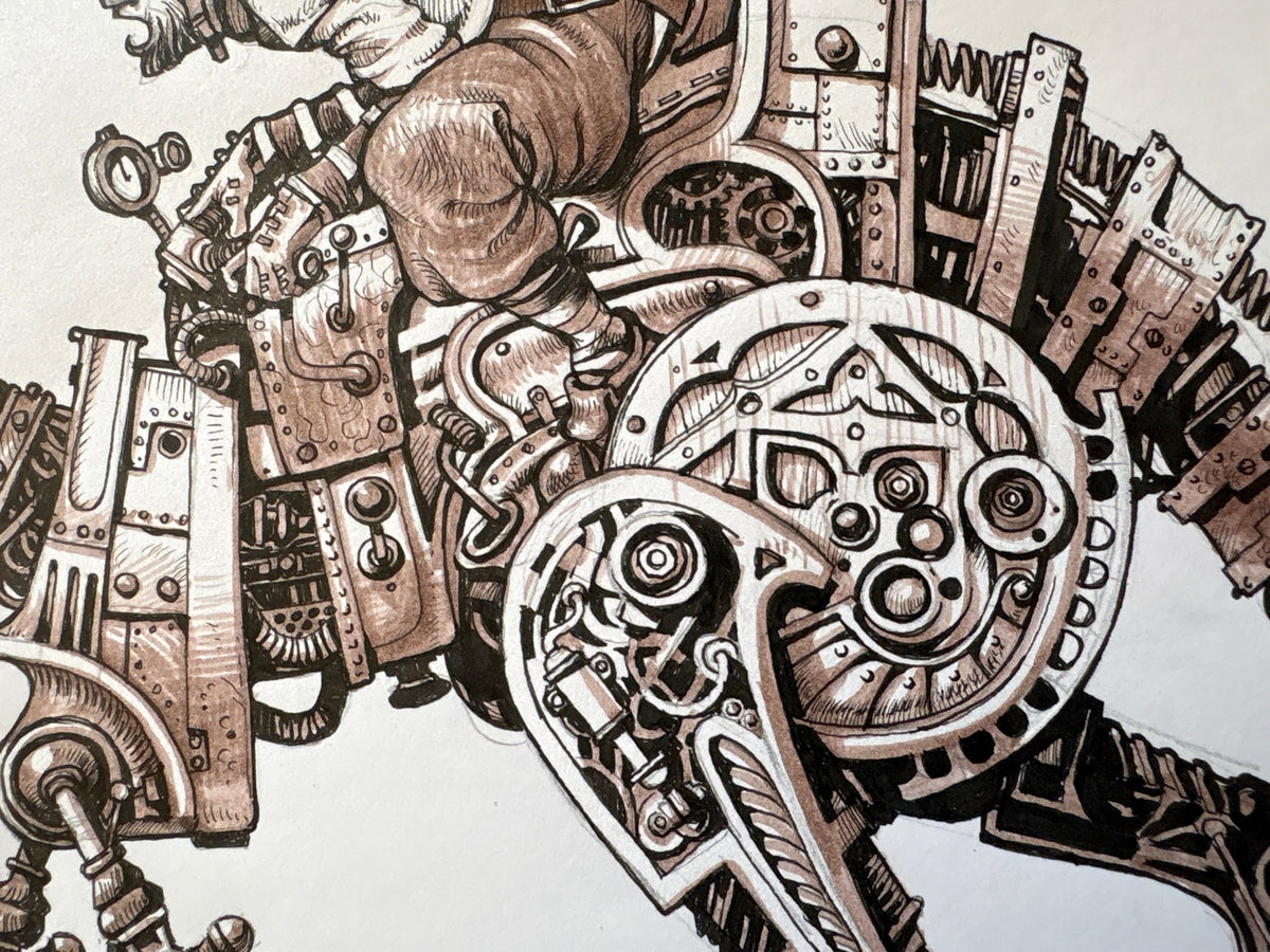 Señor de Hotteterre en su canguro mecánico (2016) — dibujo original