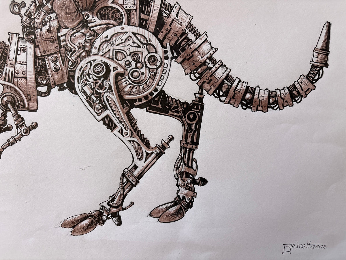 Señor de Hotteterre en su canguro mecánico (2016) — dibujo original